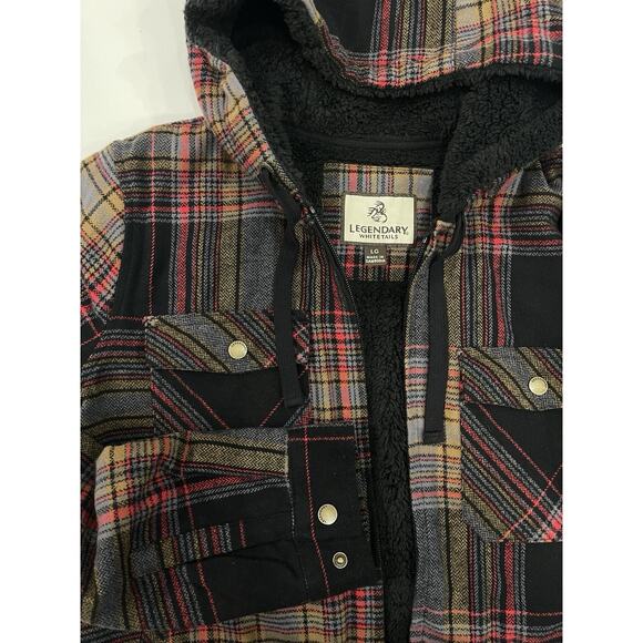 Women's Hooded Shacket Berber Lined Shirt Jacket Large Licorice Root Plaid NWT - Picture 3 of 8